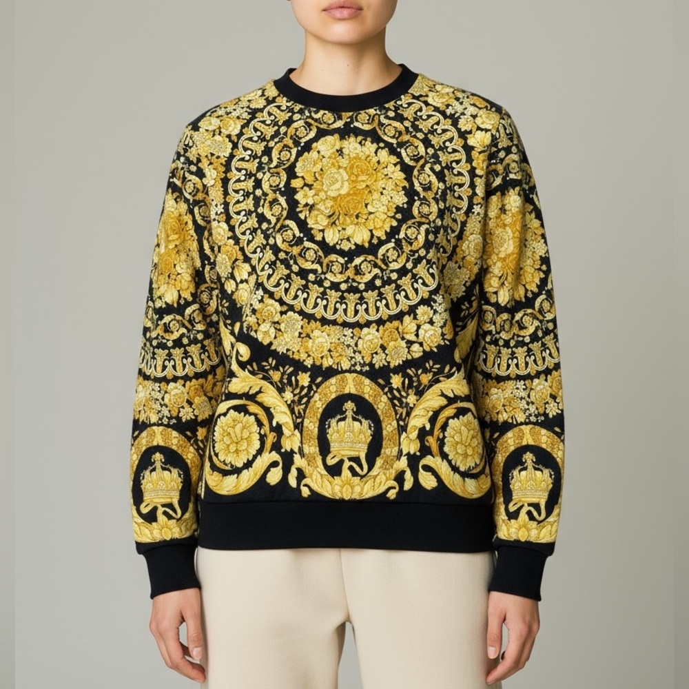 Versace Gold and Black Ornate Crewneck Sweater